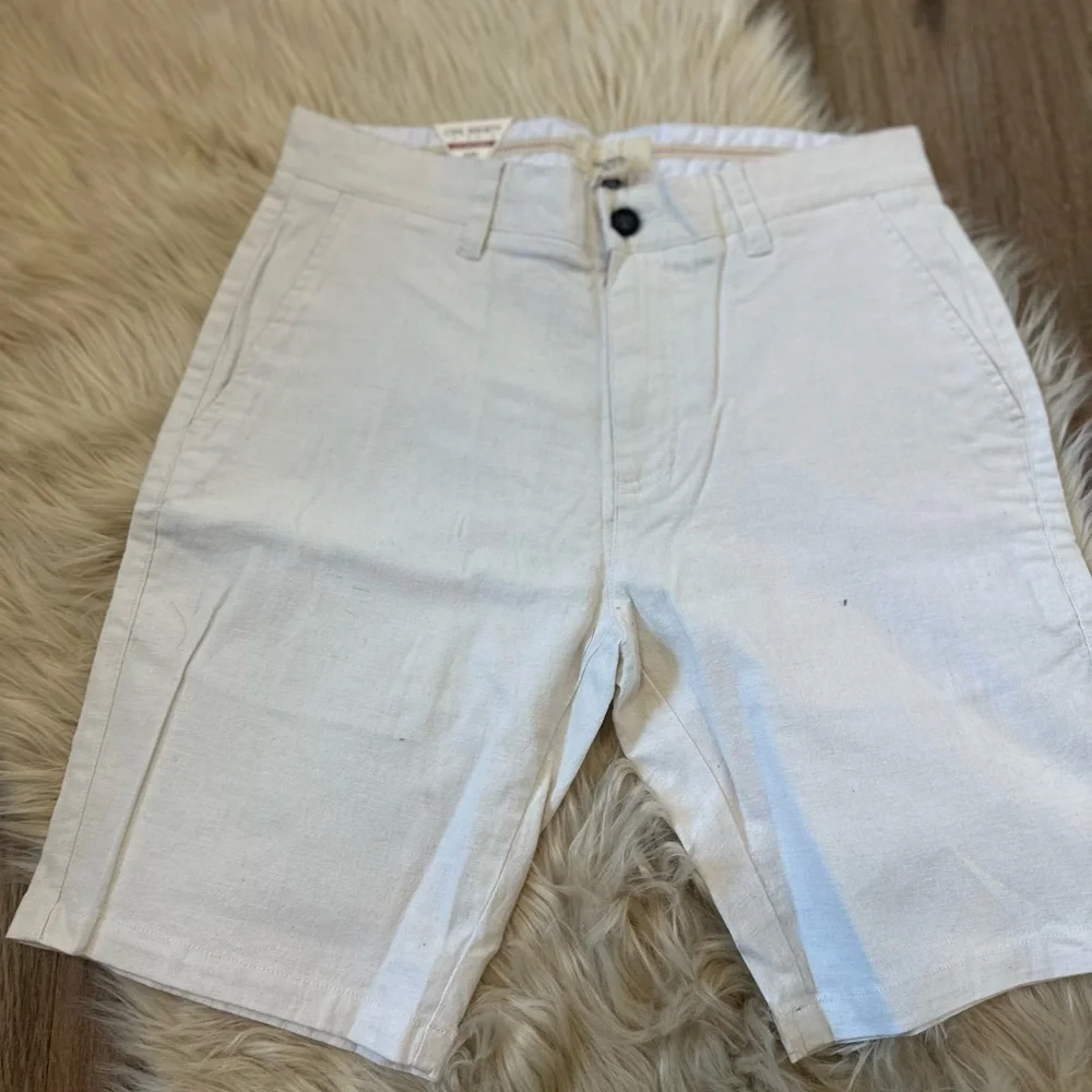 Society Men's Light Cream Flat Front Shorts - Picture 1 of 3